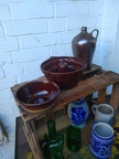 Weinkiste,Weinkrug,grünes Glas,Keramik
